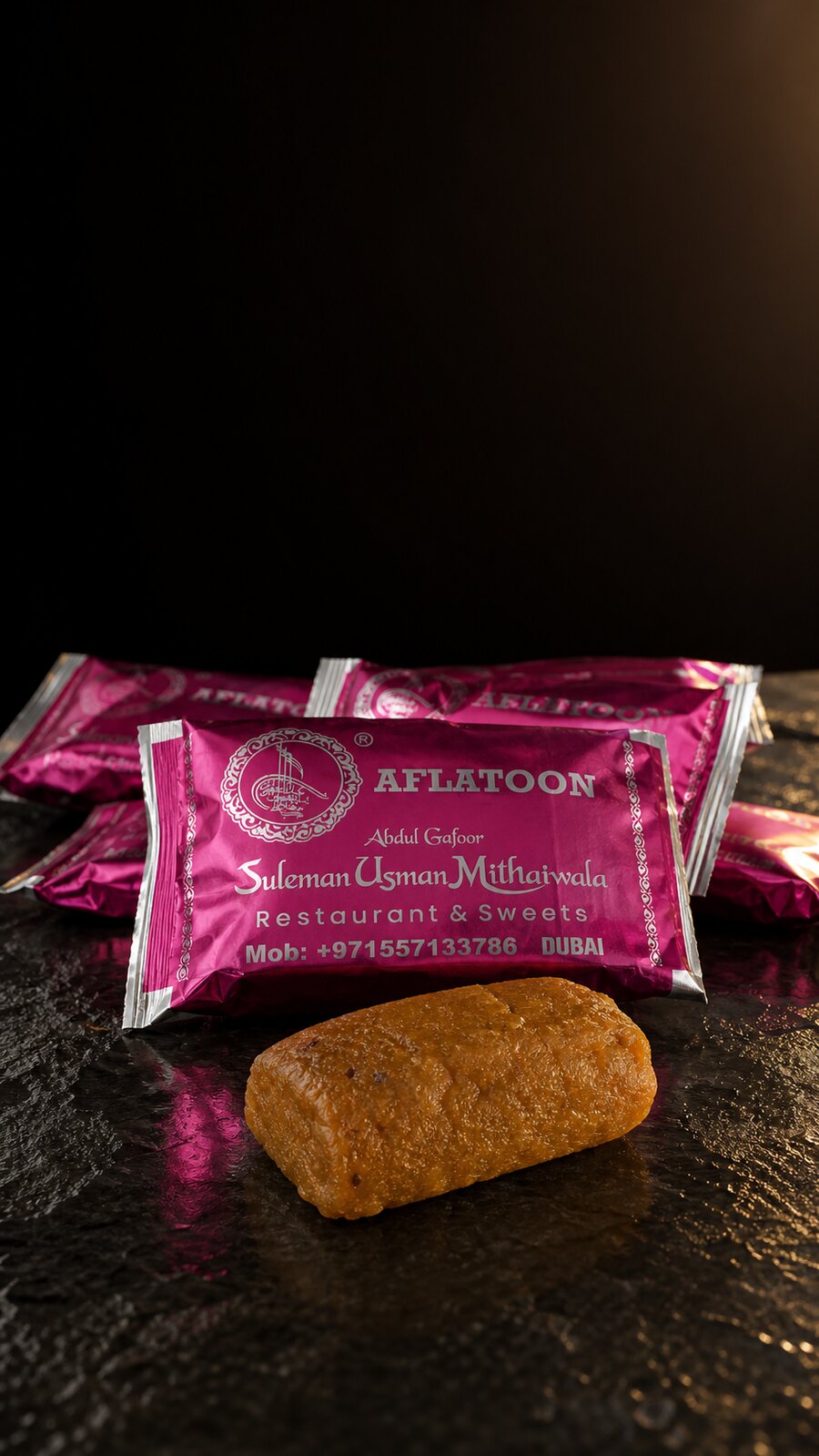 Special Butter Aflatoon with the signature metallic pink Suleman Usman Mithaiwala wrapper